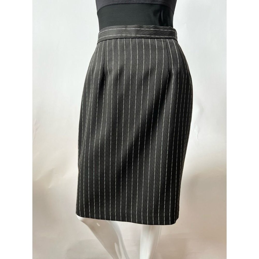 Simon Ellis Womens Pencil Skirt Black White Pinstripe Slit Union Made Vintage 8